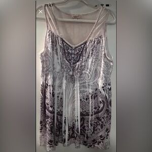 Ladies ONE WORLD White & Brown stretchy sleeveless Top Size XL (46X31”)